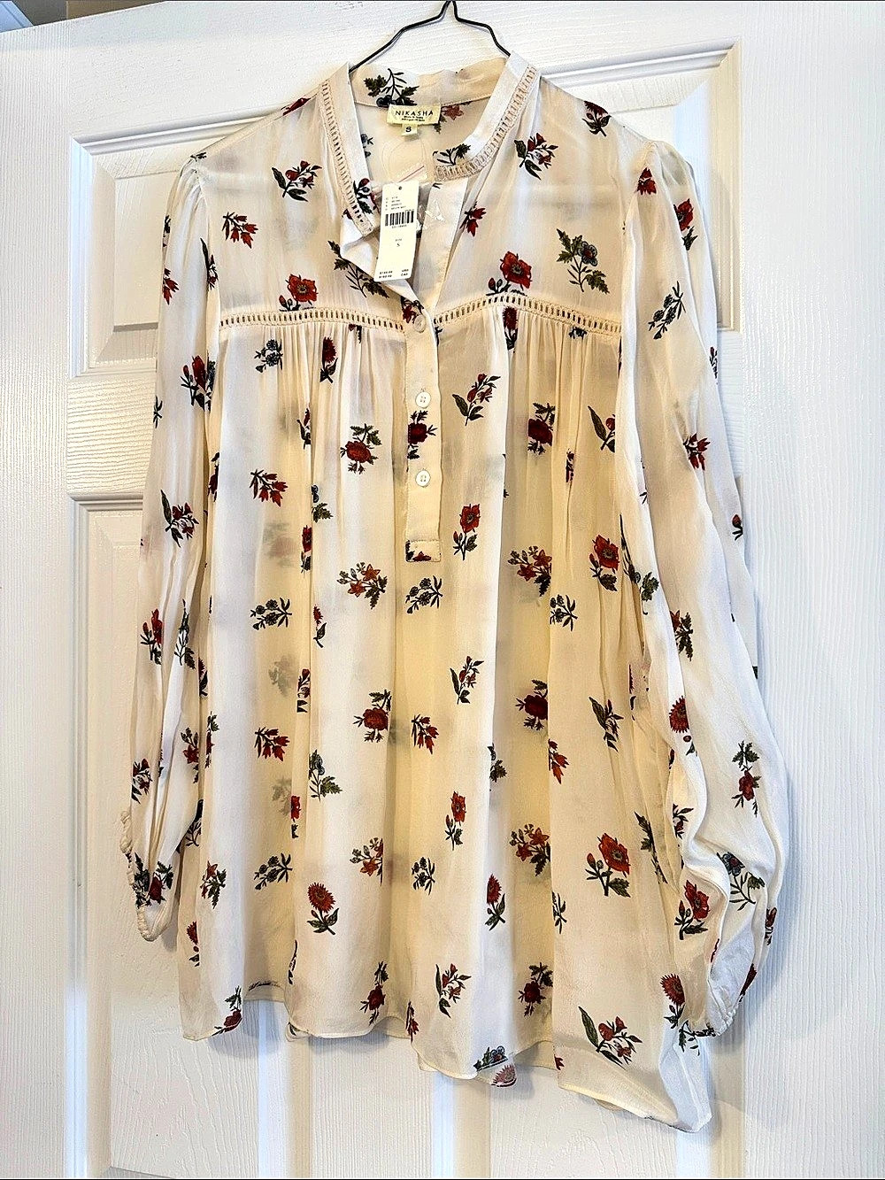 Nikasha Toscana Peasant Blouse Floral White & Red Small